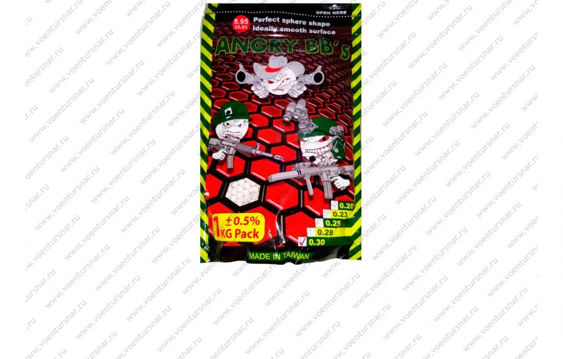 Шарики ANGRY BBs® 0,30 (белые, 1кг. пакет) (групповая тара 20 пакетов) AG-030 Taiwan 